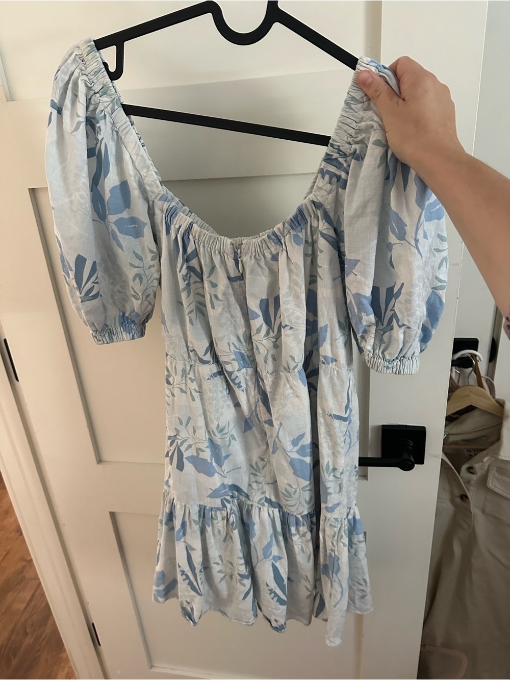 Light Blue Floral Off-Shoulder Mini Dress